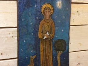 Pannello di San Francesco su legni antichi