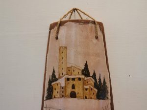 Tegolino di ceramica con Borgo Medievale e Uccellini nella neve